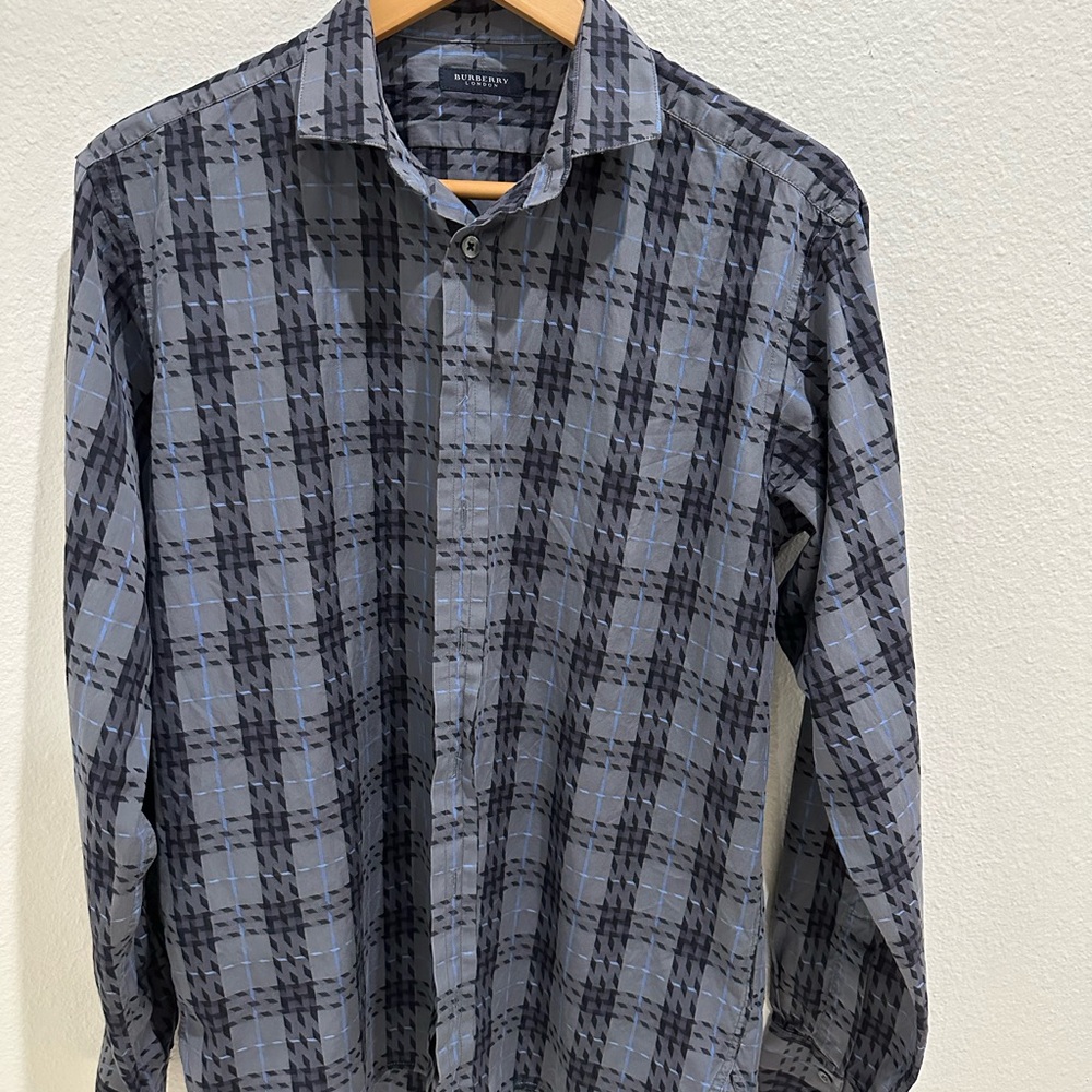 Burberry button down with baby blue accent